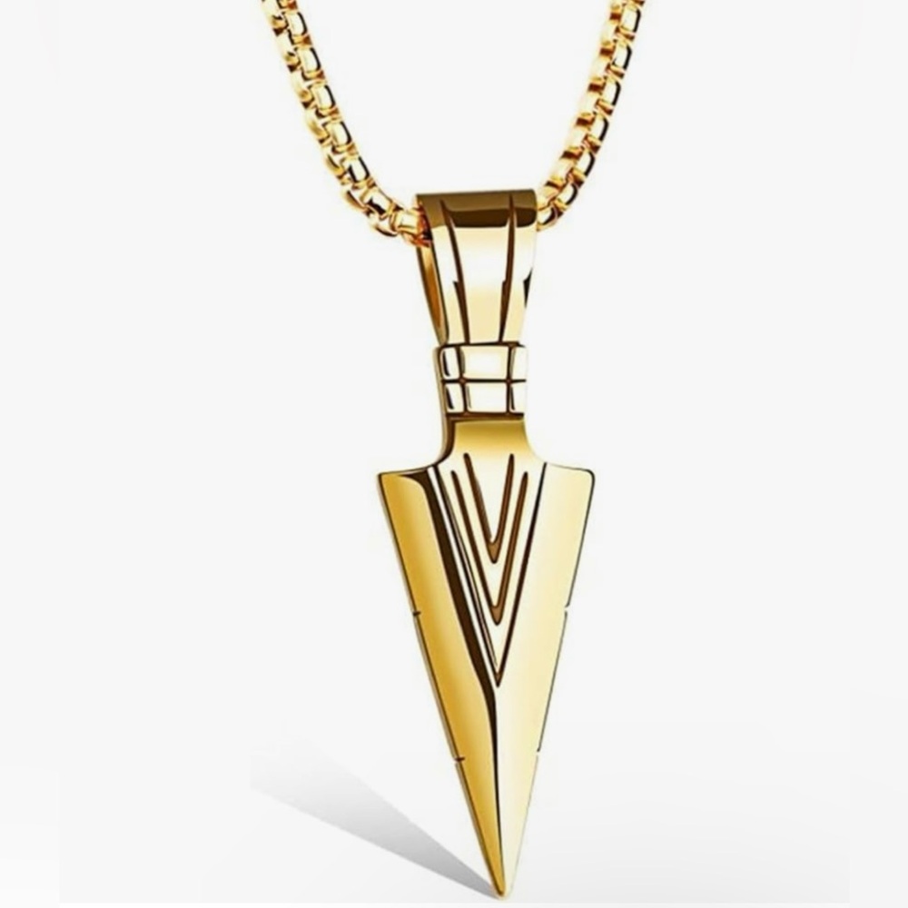 Stainless Steel Spearpoint Arrowhead Pendant Necklace